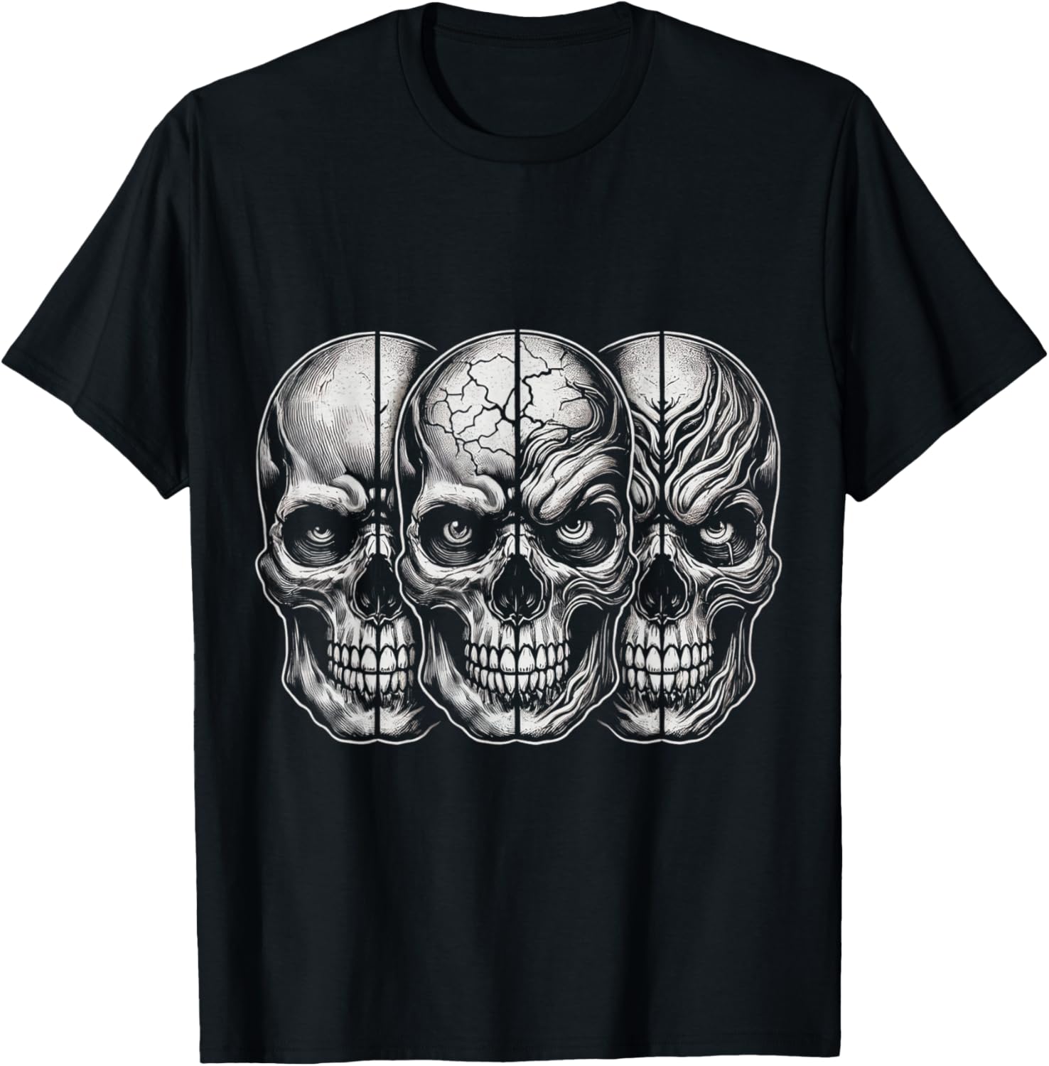 Three Skull Face TShirt Clothing, Shoes & Jewelry
